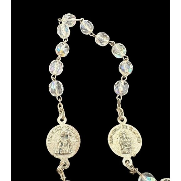 Vintage Signed INRI Cut Aurora Glass Crystal Jesus Rosary ITALY - Picture 3 of 9